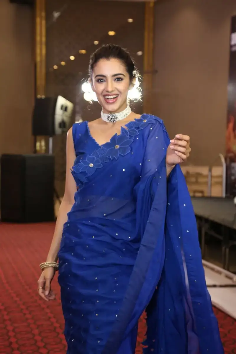 Actress Malvika Sharma in Blue Saree at Bhimaa Movie Event